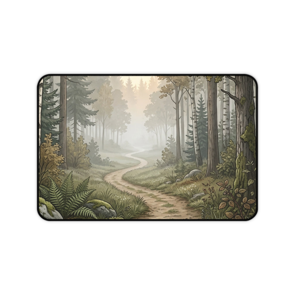 Forest Path Desk Mat — Misty Woodland Mouse Pad for Nature-Lovers, Calming Office & Gaming Surface