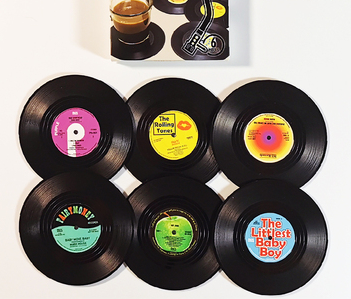 Vinyl Record Coasters with Record Player Holder