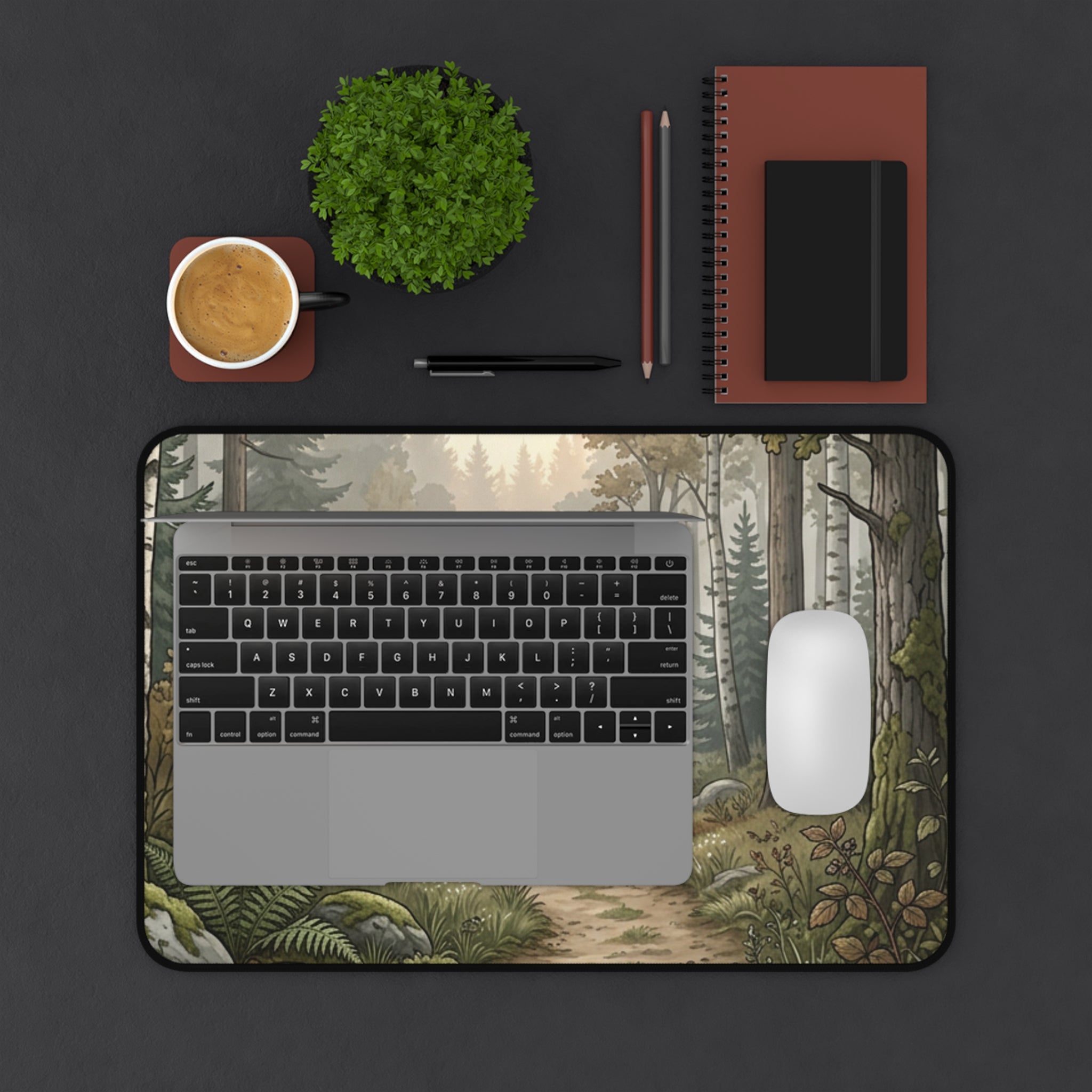 Forest Path Desk Mat — Misty Woodland Mouse Pad for Nature-Lovers, Calming Office & Gaming Surface